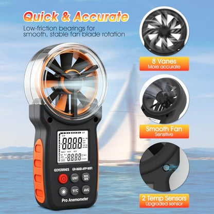 Wireless Handheld Anemometer, Digital Wind Speed Meter with APP - size: Small