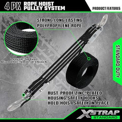 XSTRAP STANDARD Heavy-Duty 2,000 LB Breaking Strength 50 FT Rope Hoist - color: 50ft Black Standard