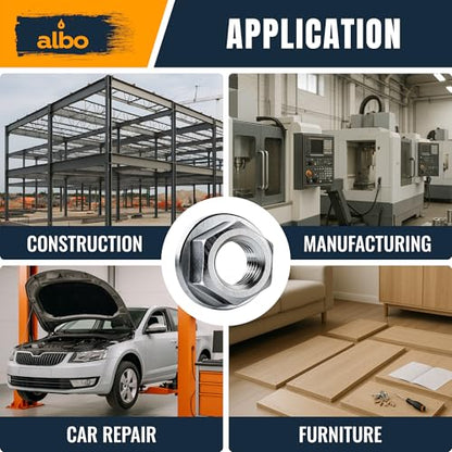 ALBO 100 PCS M6-1.0 Hex Flange Lock Nuts – Stainless Steel 304, Set in Reusable Box – Hardware for Automotive & DIY – M6 Nuts, Metric Nut Assortment - size: Flange Nuts М6-1, 100pcs