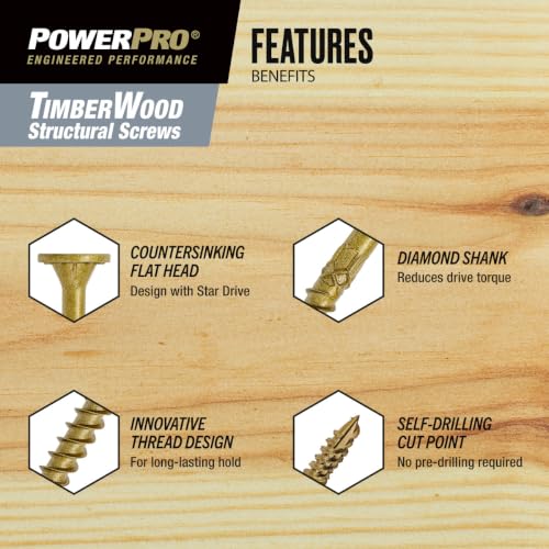 Power Pro TimberWood Structural Screws, 5/16in x 2-1/2in, 250 Pieces Bronze - color: Bronze, size: 5/16 inch x 2-1/2 inch, style: 250pc