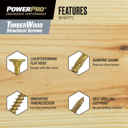 Power Pro TimberWood Structural Screws, 5/16in x 2-1/2in, 250 Pieces Bronze - color: Bronze, size: 5/16 inch x 2-1/2 inch, style: 250pc