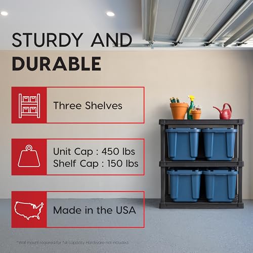 IRIS USA Plastic Storage Shelves |Made in USA| 38"H x 36"W x 18"D - Black - size: 3 Tier | 18"D x 36"W x 38"H