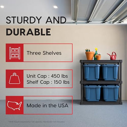 IRIS USA Plastic Storage Shelves |Made in USA| 38"H x 36"W x 18"D - Black - size: 3 Tier | 18"D x 36"W x 38"H