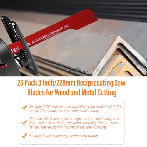 25 Pack 9 Inch 14/18 Tpi Reciprocating Saw Blades for Metal Cutting - size: 9 Inch 14/18TPI