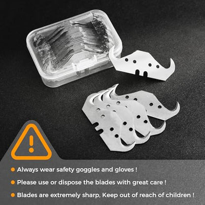 100PCS Utility Hook Blades, SK5 Carbon Steel Super Big Hook Trimming Blades, Safety Horn Knife Blade for Wallpaper, Cutting Carpets, Roofing, Industry Materials - color: 100pcs