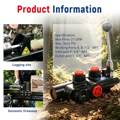 waltyotur 3625 PSI Hydraulic Log Splitter Directional Control Valve Auto Return Detent Lever Handle 21 GPM