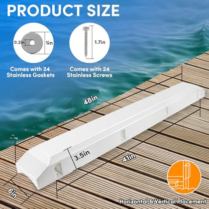 Boat Dock Fender with Screws,PVC Marine for Boat Dock Vertical Pole Post or Corner Dock(24 inch,38 inch,48 inch,72 inch,31.5 inch) - style: White 48in 3Pack