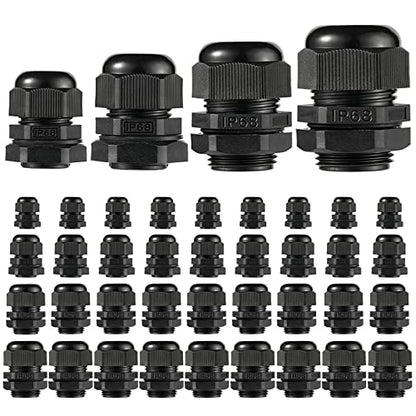 PENGLIN Cable Glands Combo NPT Nylon Cable Connector IP68 Waterproof 40PCS - color: Black, size: Glands Combo (40-Pack)