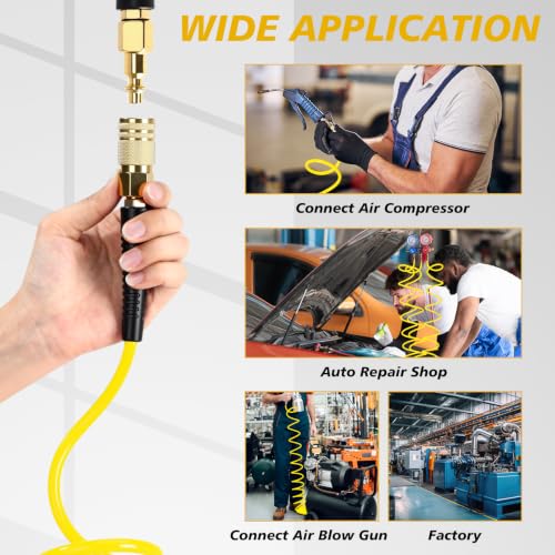 Flutesan 10 Pack 1/4 in x 10 ft Recoil Air Hose with Quick Coupler, Yellow - color: Yellow