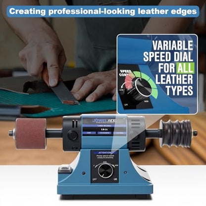 Leather Burnishing Machine | Variable Speed Leathercraft Bench Grinder, Polishing Tool, Sanding Machine, Rosewood Wheel for Leather Edge | Low Noise Motor, Standard 2x2 Inch Drum Sleeves