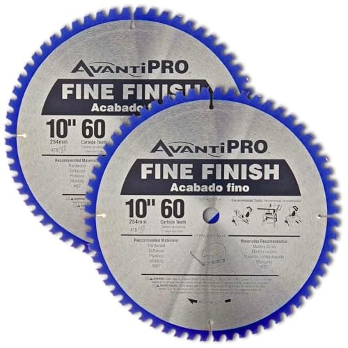 AvantiPro by Freud Fine Finish Saw Blades with Carbide-Tipped Teeth - Ideal for Precision Cutting for DIYers and Professionals - 10", 60-Tooth, Max RPM 6000-2-Pack - P106060PP