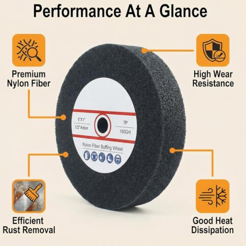 6 Inch 180 Grit Nylon Fiber Buffing Wheel with 1/2" Arbor Hole - style: 6" Fiber Buffing Wheel