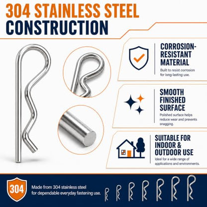 300 Pcs R-Clip Cotter Pin Assortment Kit, 304 Stainless Steel Hairpin Clips - size: 300pcs- Assortment kit