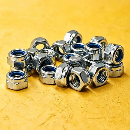 100PCS M8-1.25mm Hex Lock Nuts, Carbon Steel Nylon Insert Self-Locking Nuts, Zinc Plated Metric Fasteners for Automotive Machinery Equipment