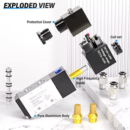 TAILONZ 1/8"NPT DC12V Solenoid Valve 2Position 5Way Junction Box 4V110-06 - color: DC12V, size: 2 Position 5 Way-1/8"NPT