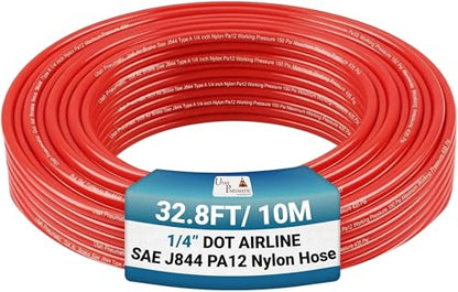 Utah Pneumatic 1/4" DOT Air Line SAE J844 PA12 Nylon Tubing, 32.8ft (Red) - color: Red, size: 1/4" x 32.8 Feet