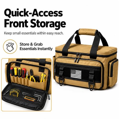 Tool Bag with Anti-friction Bottom, Durable Handle Tool Bags for Men with Shoulder Strap Tactical Range Bag, Multi-purpose Work Tote for Repairman, Carpenters, Handyman. (Coyote Brown) - color: Coyote Brown
