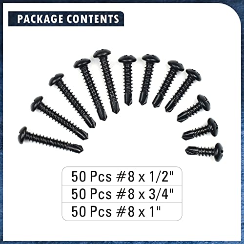 410 Stainless Steel #8 Self Drilling TEK Screw Assortment Kit, Pan Head Self Tapping Sheet Metal Screws, Length 1/2" 3/4" 1" 450 PCS - Black Oxide (Pack of 3) - size: #8 Pan Head (Pack of 3)