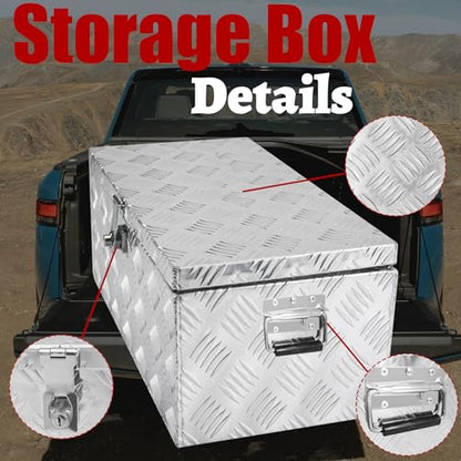 32x12x14 Inch Heavy Duty Pickup Storage Box Diamond Plate Portable Toolboxes Aluminum Underbody Truck Tool Box with Buckle Lock and Keys Suitable for Truck Bed Pickup RV Trailer - size: 32" L x12" W x14" H