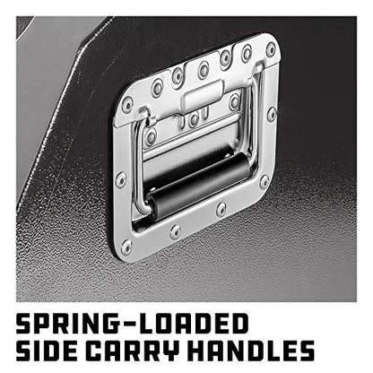 Powerbuilt 26 In. Portable Slant Front Power Tool Locker Toolbox with Power Drill Slots, Storage Compartments, 16 Ga. Steel, Chrome Hardware, Weather-Resistant Locking Polymer Lid, Gas Struts, 941805E - style: Power Tool