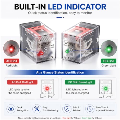 TWTADE Electromagnetic Power Relay with Base, 110V AC Relay Coil 14-Pin 5A - size: AC 110V, style: 14 PIN-5A