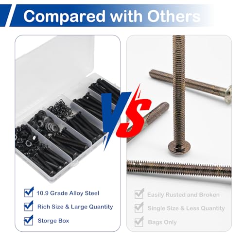 100 Pieces M6 Button Head Socket Cap Screws Nuts Washers Set Black - size: M6 x 30-50mm Kit