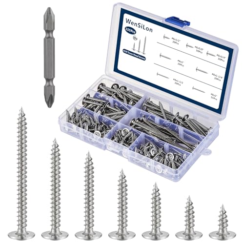 WensiLon #8 Phillips Truss Head Wood Screws Stainless Steel 410 Quick Metal Self Tapping Assortment Kit - color: Silver, size: #8 Assorted