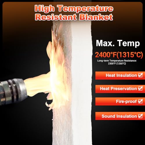 Ceramic Fiber Blanket, Rated to 2400°F, Size 24"x12", 1" Thick - size: 24"x12"