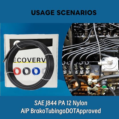 Ecoverve 3/8 inch OD Black Pneumatic Tube - 32.8ft Air Brake Tubing, Heavy Duty Air Compressor 3/8''OD Tube-32.8FT - style: 3/8''OD Tube-32.8FT