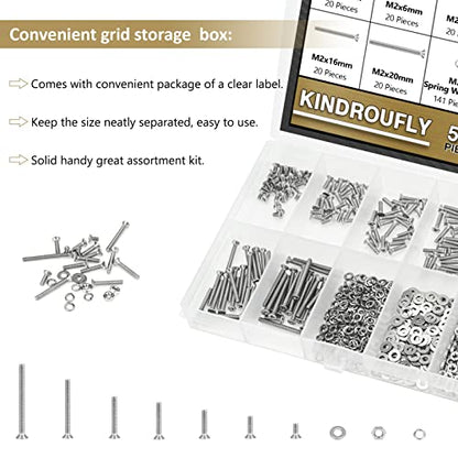 562 Pieces M2 x 4/6 /8/10 /12/16 /20mm Phillips Countersunk Head Machine Screws Nuts Washers Assortment Kit, 304 Stainless Steel, Fully Machine Thread - size: M2, style: Phillips Countersunk Head