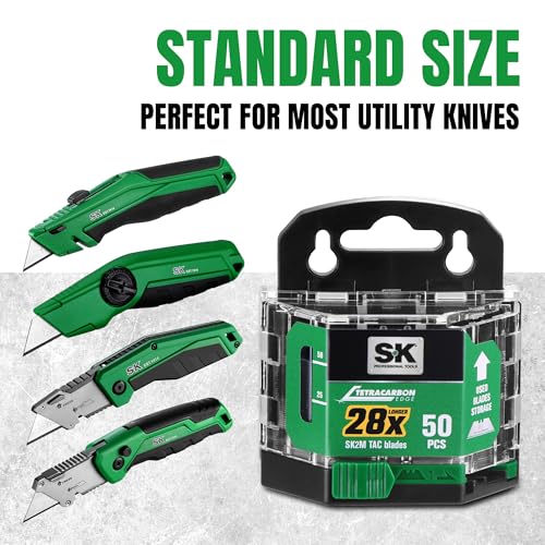 SK 50-Pack Utility Knife Blades, TAC Coated SK2M Steel for 28× Longer Life - style: 50-Pack