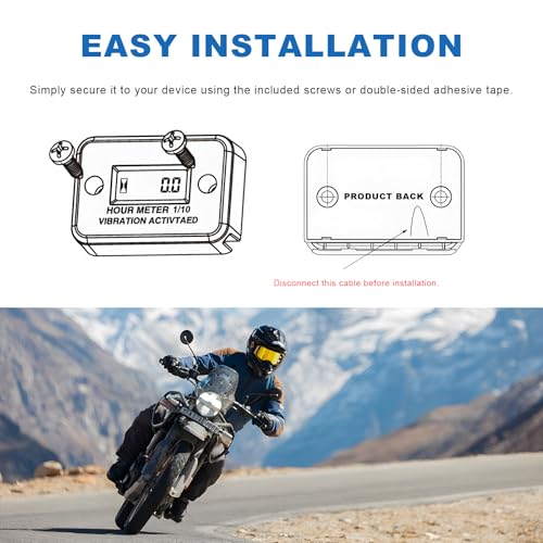 Vibration Hour Meter, Waterproof Digital LCD Hour Gauge Maintenance Reminder, Tiny Vibration Activated Time Counter for Motorcycle Generator Compressor, Motorcycle Accessories