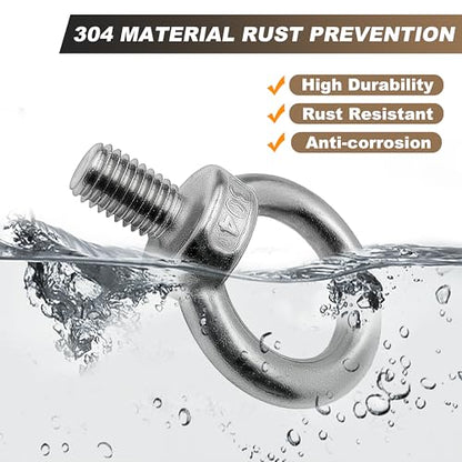 2 Sets M12 x 20mm 304 Stainless Steel Eyebolt Shoulder Lifting Ring - size: M12 x 20 mm