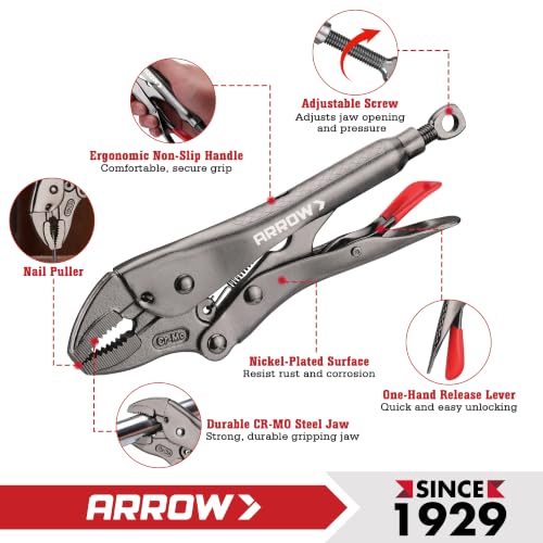 ARROW 10-piece Locking Pliers Set, Chromium-Molybdenum Vice Grips - style: 10-piece