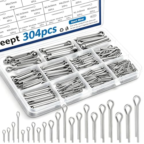304Pcs Cotter Pins 24-Sizes 304 Stainless Steel Cotter Pins Assortment Kit Used for Hitch Lock System, Trucks, Engine Repair - size: 304Pcs 24-sizes