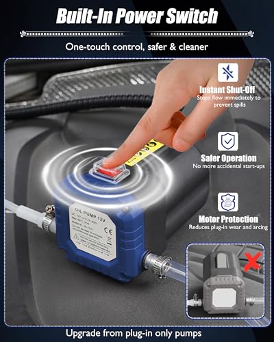 Oil Extractor Pump 12V 80W, Upgraded DIY Oil Change Pump w/ Auto Overload - color: Blue
