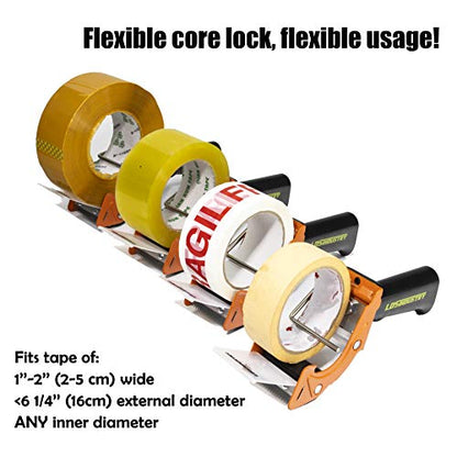 Rapid-Replace Packing Tape Dispenser Gun with Tape and Extra Blade, 2IN(50mm) Lightweight Ergonomic Industrial Handheld Tape Cutter for Carton, Packaging and Box Sealing (Orange) - color: Orange
