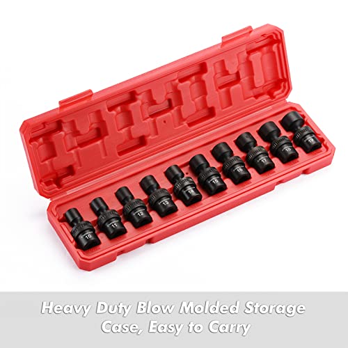 CASOMAN 10 PCS 3/8" Drive Standard Universal Impact Socket Set, 6 Point, CR-MO, Metric,10-19mm - size: 10 PCS 3/8" Dr.(Shallow)