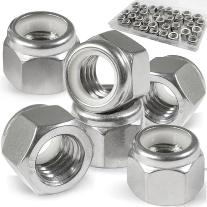 3/8-16 Lock Nut, 35Pcs Stainless Steel Nylock Insert Locking Nuts - size: 3/8"-16, 35 Pack