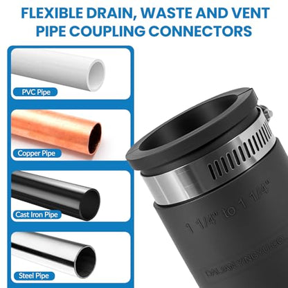 2 Pcs 1-1/4 IN Flexible PVC Pipe Coupling with Stainless Steel Clamps Fit 1-1/4 IN Nominal Pipes, Couplers for Plastic and Copper Pipe Plumbing Connections, Drain Repair, Dust Hose - size: 1-1/4 in