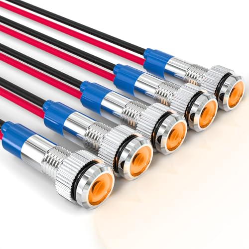 GASHER 5 PCS Energy Saving Indicator Light, LED Light 12V/24V/110V 20mA Panel Mount Light, Mounting Hole Size 6mm Yellow LED (12V) - color: Yellow, size: 6MM（12V）