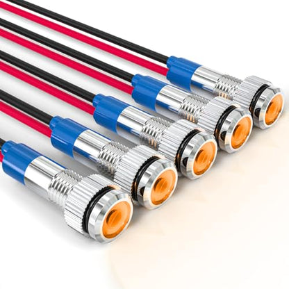 GASHER 5 PCS Energy Saving Indicator Light, LED Light 12V/24V/110V 20mA Panel Mount Light, Mounting Hole Size 6mm Yellow LED (12V) - color: Yellow, size: 6MM（12V）