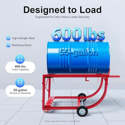 Drum Cradle with Wheels,660lbs Load Drum Dolly,55gal Movable Drum Rack - color: Red