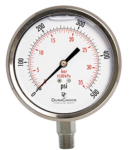 4" SS Oil Filled Pressure Gauge, 3/8" NPT Lower Mount, 500 PSI - size: [0-500 PSI]