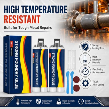 Strong Foundry Glue for Metal | Casting Repair Glue for Cracks, Holes, Defects & Daily Metal Repairs | High Temperature Resistant Liquid Welding Filler, 2PCS 85ml