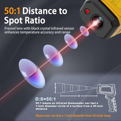 Infrared Thermometer Temperature Gun, 2732°F, 50:1 - color: -58°F to 2732°F