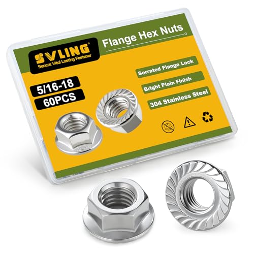 5/16-18 Flange Nuts 60Pcs, Serrated Flange Hex Nuts 304 Stainless Steel 18-8, Bright Plain Finish - size: 5/16-18