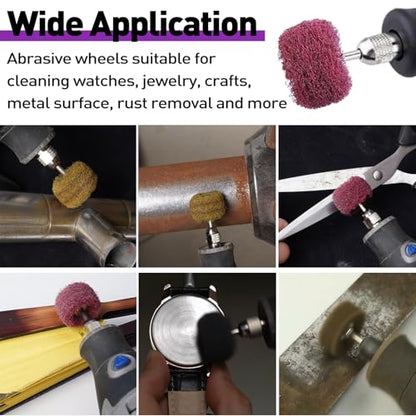 100 PCS Abrasive Buffing Wheels for Dremel, Thickened Polishing Kit 1/8 Inch Shank for Rotary Tool Accessories, Polishing Wheel Set for Metal Rust Wood Glass Watch Brass - style: 100pcs abrasive wheels