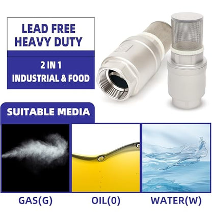 1" NPT Foot Valve with Filter Stainless Steel Heavy Duty Female Thread DN25 - size: 1 Inch