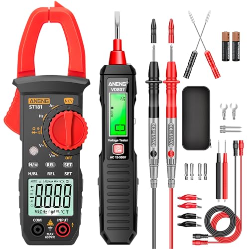 ST181 Clamp Meter with VD807 Non Contact Voltage Tester Measures AC Current, AC/DC Voltage,Capacitance, Resistance, Diodes, Continuity Frequency Backlight Electrican Tools,Pocket-Sized Pen Test